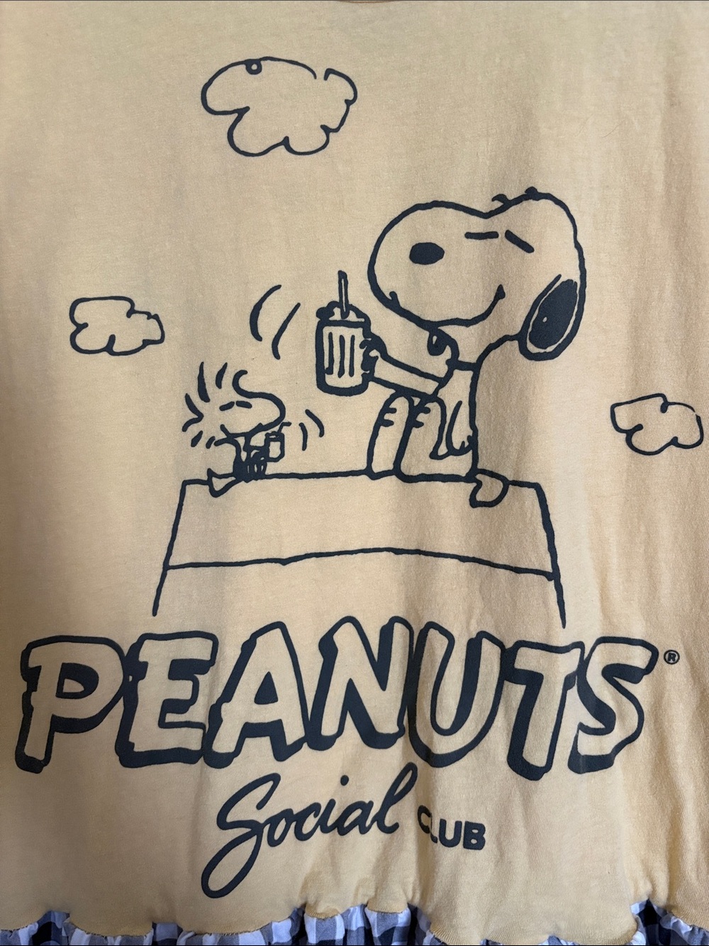 Peanuts Yellow & Black Snoopy Graphic Babydoll Tee Tunic with Gingham Hem - Picture 3 of 7